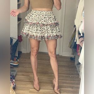 LoveShackFancy Tiered Floral  mini skirt in Cream